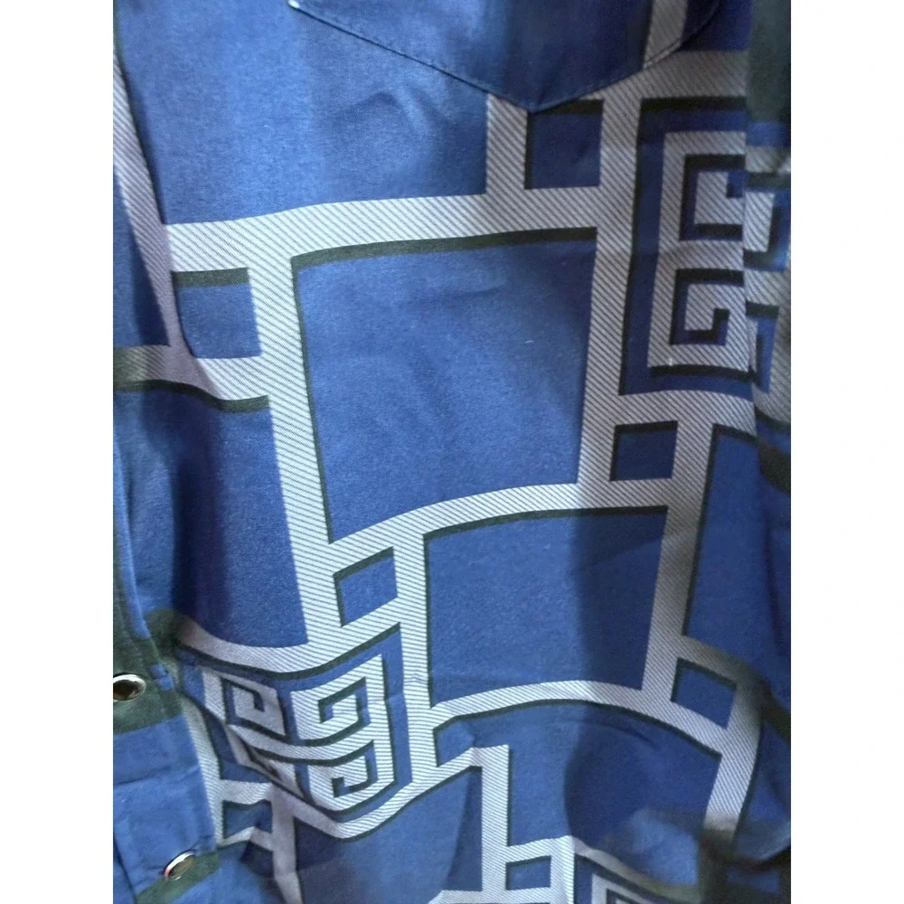 Senor De Los Cielos Mens 2XL Blue Geometric Greek Key Western Button Down Shirt
